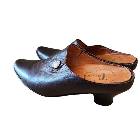 Think! Brown Leather Pointed Toe Artsy Aladdin Lagenlook Mule Clog Heels Sz. 40 - Picture 4 of 8